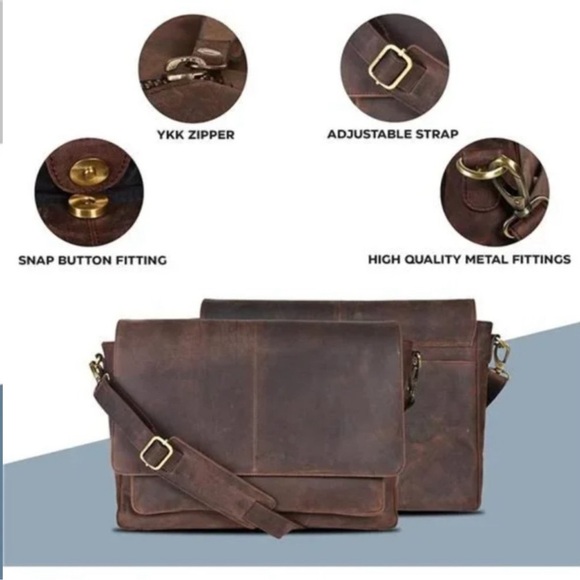 New  Leather Messenger Bag for Men/Unisex Laptop Briefcase Bag - Picture 5 of 7